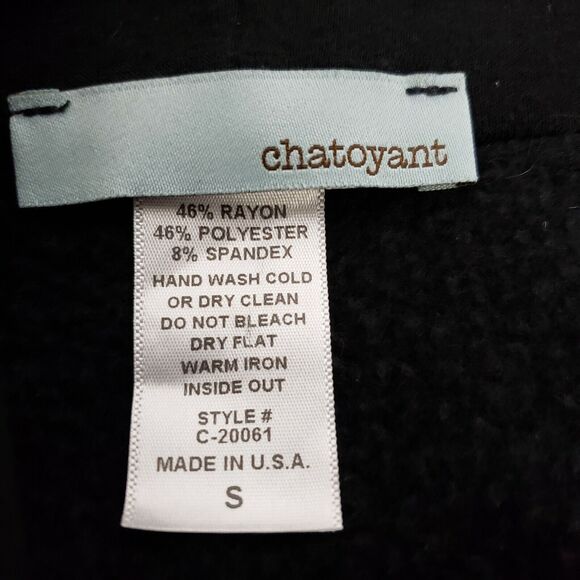 Chatoyant Womens Swing Cardigan Size Small Black Single Wood Button Rayon Stretc - Picture 9 of 10